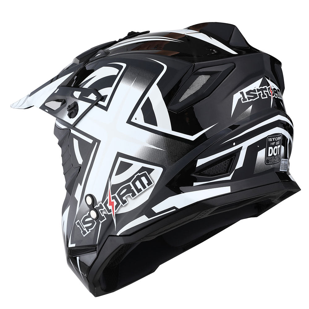 1Storm Adult Motocross Helmet BMX MX ATV Dirt Bike Helmet Racing Style Close Out Helmet Mechanic: HF801CLS Racing White / M(55-56 cm 21.7/22.0 Inch )