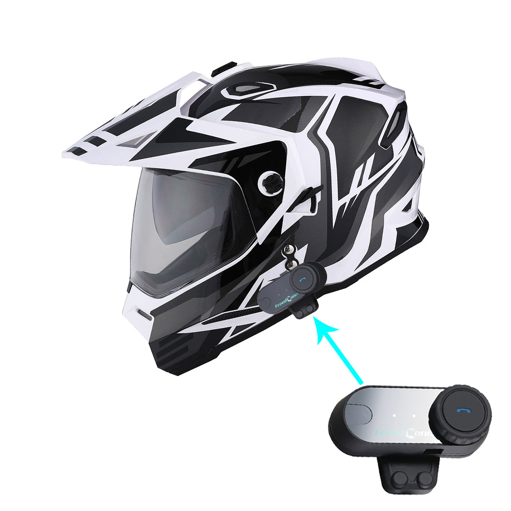 1Storm Dual Sport Motorcycle Motocross Off Road Full Face Helmet Dual Visor HF802 + Motorcycle Bluetooth Headset