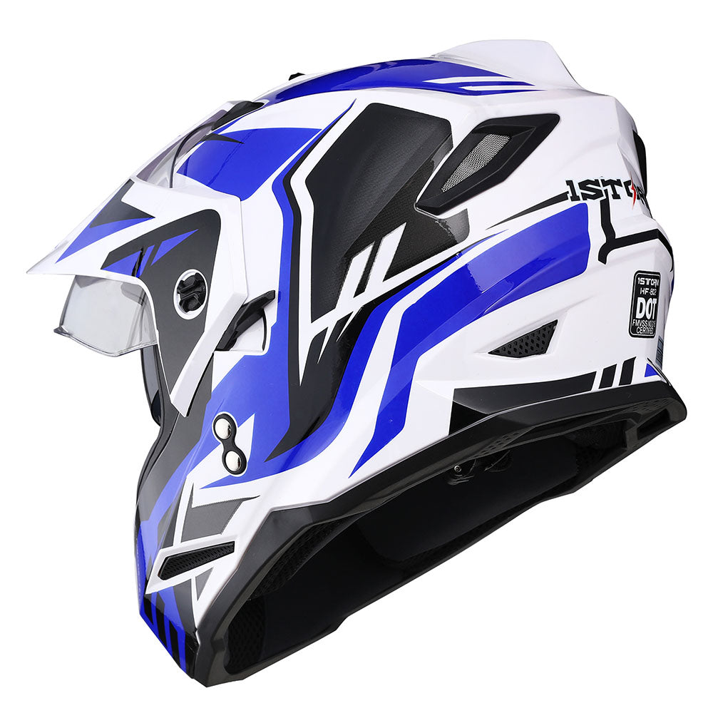 1Storm Dual Sport Motorcycle Motocross Off Road Full Face Helmet Dual Visor HF802 + Motorcycle Bluetooth Headset