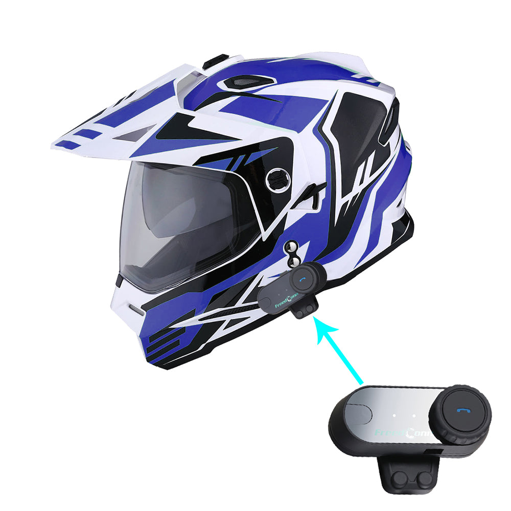 dual air motorcycle helmet 1Storm Dual Sport Motorcycle Motocross Off Road Full Face Helmet Dual Visor HF802 + Motorcycle Bluetooth Headset Z Bluetooth Storm Force Green / M(55-
