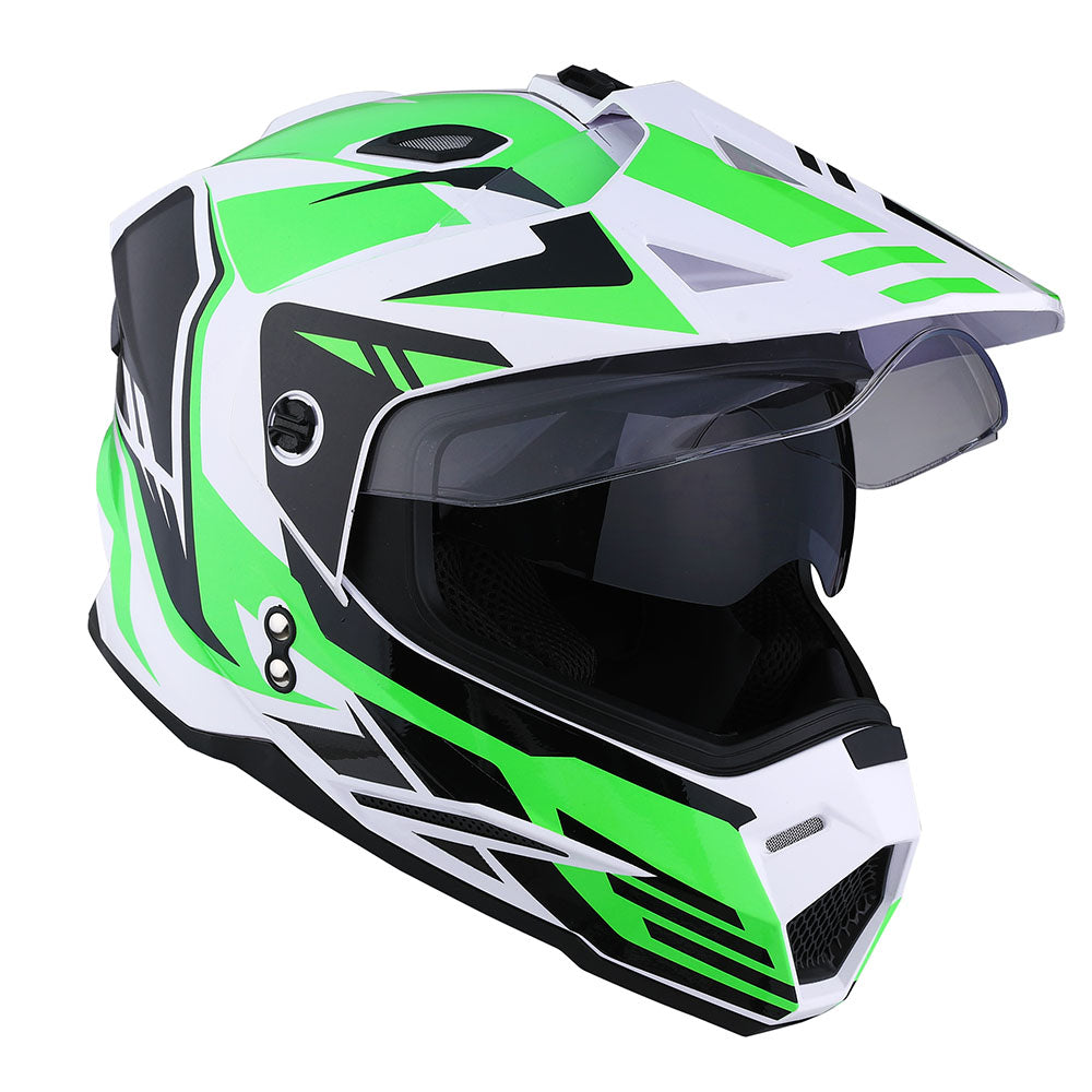 1Storm Dual Sport Motorcycle Motocross Off Road Full Face Helmet Dual Visor HF802 + Motorcycle Bluetooth Headset