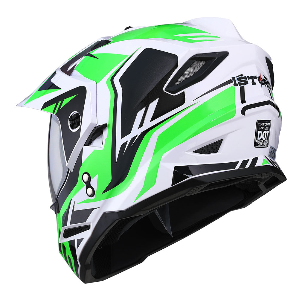 1Storm Dual Sport Motorcycle Motocross Off Road Full Face Helmet Dual Visor HF802 + Motorcycle Bluetooth Headset