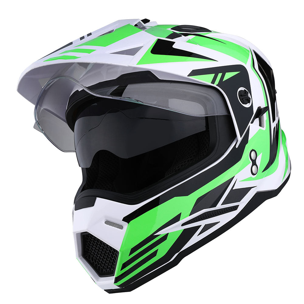 dual sport motorcycle helmet with bluetooth 1Storm Dual Sport Motorcycle Motocross Off Road Full Face Helmet Dual Visor HF802 + Motorcycle Bluetooth Headset Z Bluetooth Storm Force Black / S( 53