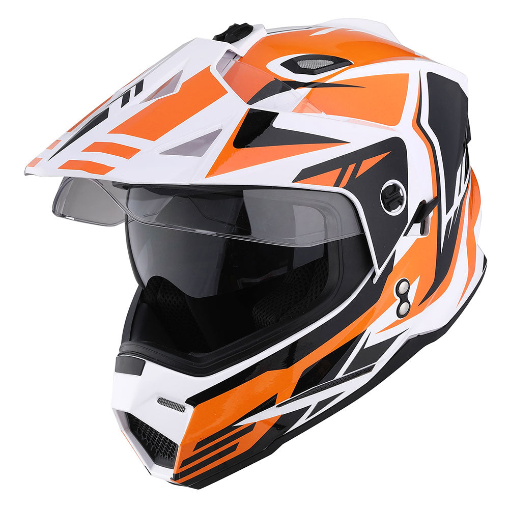 1Storm Dual Sport Motorcycle Motocross Off Road Full Face Helmet Dual Visor HF802 + Motorcycle Bluetooth Headset