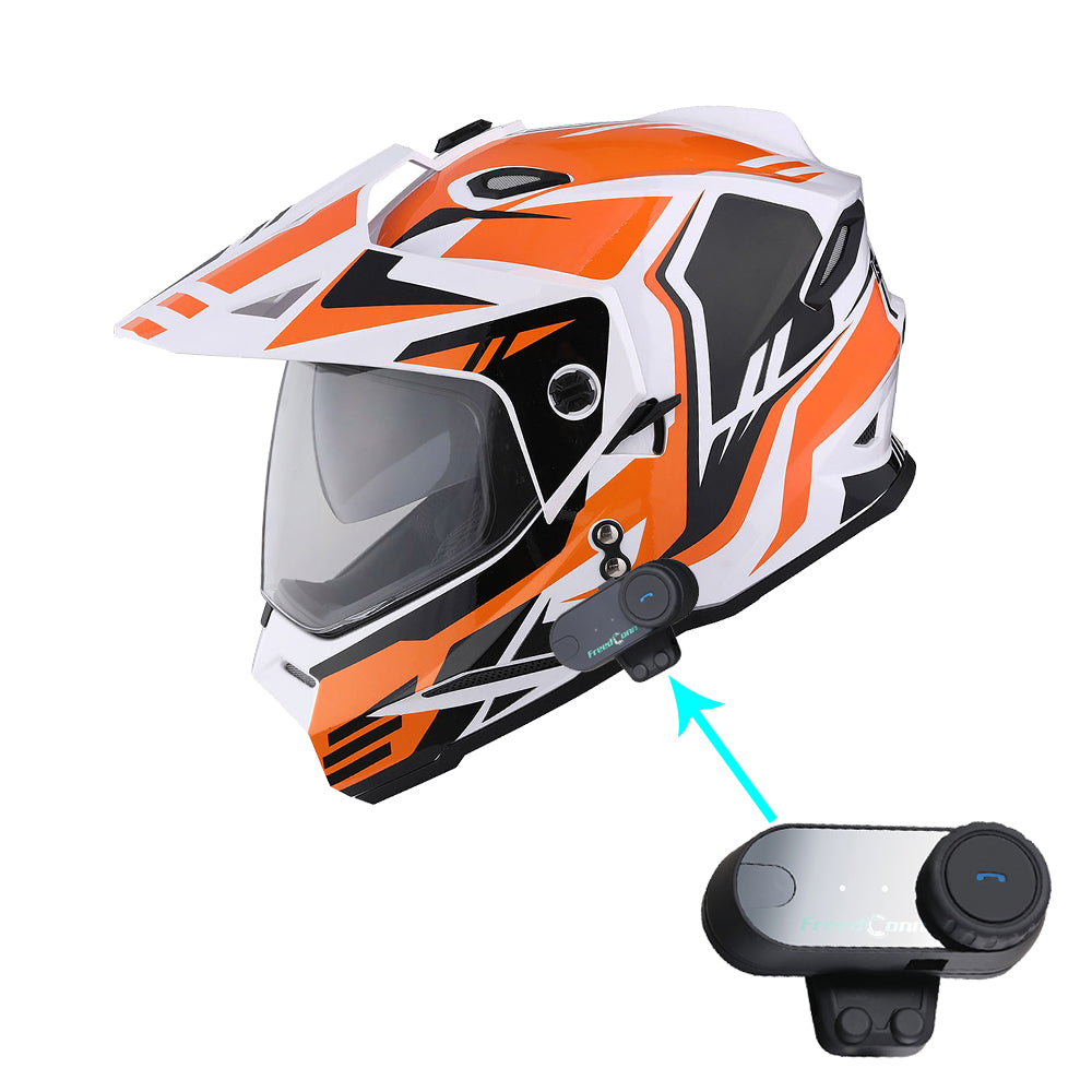 1Storm Dual Sport Motorcycle Motocross Off Road Full Face Helmet Dual Visor HF802 + Motorcycle Bluetooth Headset Z Bluetooth Storm Force Orange / S( 1Storm Dual Sport Motorcycle Motocross Off Road Full Face Helmet Dual Visor HF802 + Motorcycle Bluetooth Headset Z Bluetooth Storm Force Orange / S(
