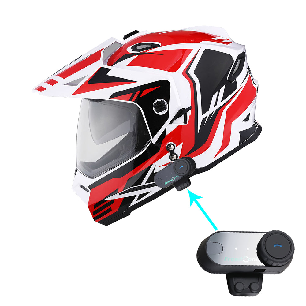1Storm Dual Sport Motorcycle Motocross Off Road Full Face Helmet Dual Visor HF802 + Motorcycle Bluetooth Headset