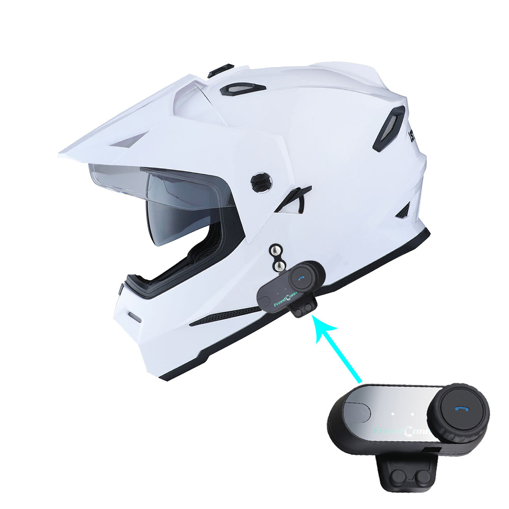 1Storm Dual Sport Motorcycle Motocross Off Road Full Face Helmet Dual Visor HF802 + Motorcycle Bluetooth Headset