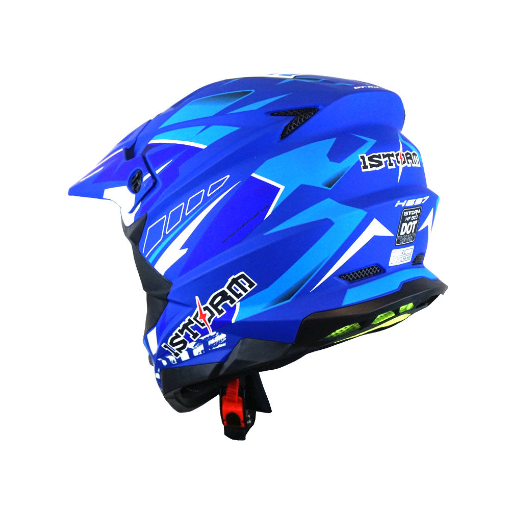 1Storm Motocross Adult Helmet Downhill Mountain Bike Helmet BMX MX ATV Dirt Bike Storm Style HF803 + Goggles + Skeleton Glove Bundle