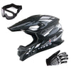 1Storm Motocross Adult Helmet Downhill Mountain Bike Helmet BMX MX ATV Dirt Bike Storm Style HF803 + Goggles + Skeleton Glove Bundle