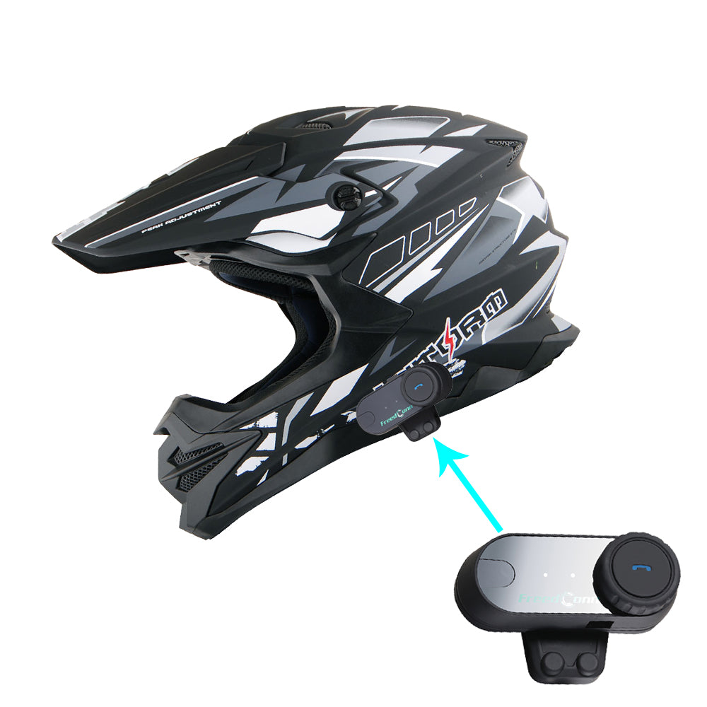 1Storm Motocross Adult Helmet Downhill Mountain Bike Helmet HF803 BMX MX ATV Dirt Bike Storm Style + Motorcycle Bluetooth Headset