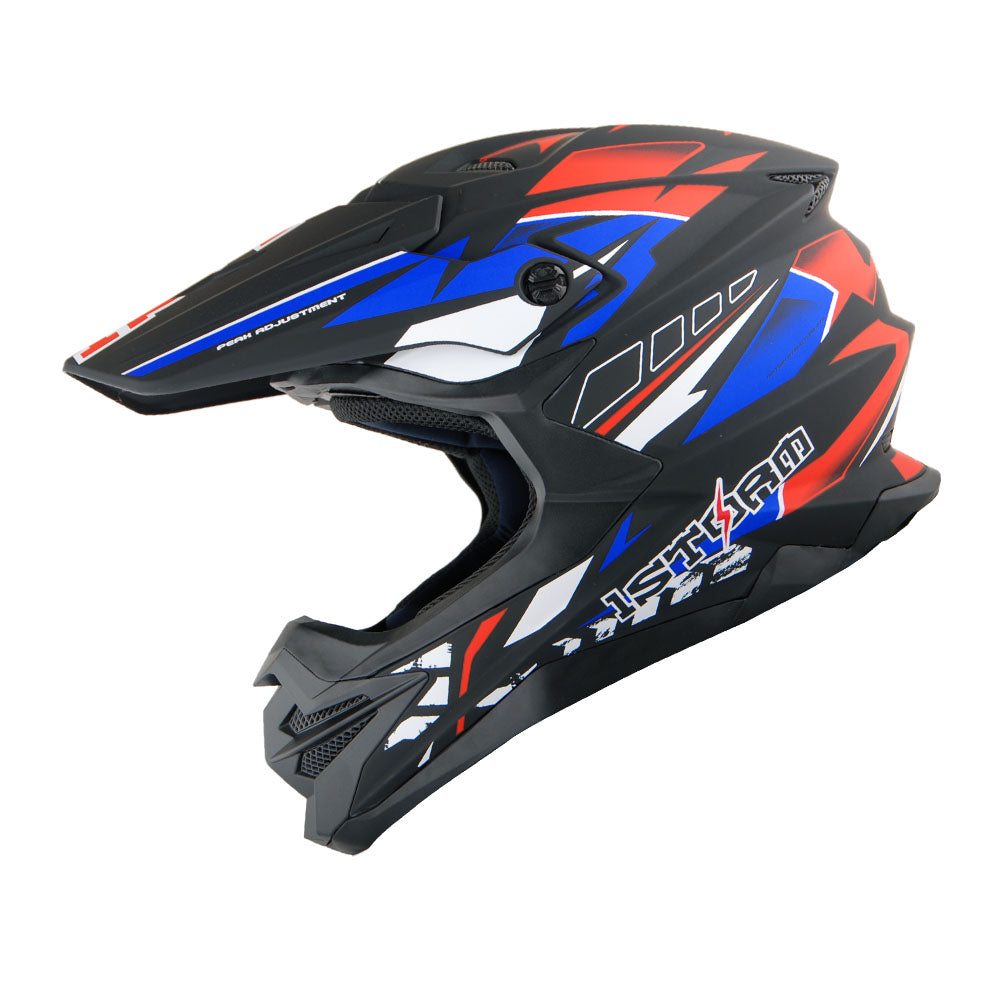 1Storm Motocross Adult Helmet Downhill Mountain Bike Helmet BMX MX ATV Dirt Bike Storm Style HF803 Red Blue / M(55-56 cm 21.7/22.0 Inch )