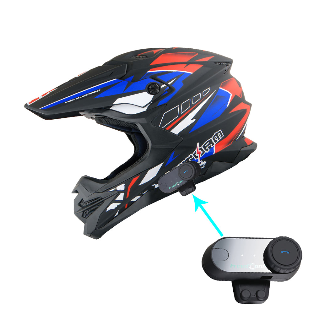 1Storm Motocross Adult Helmet Downhill Mountain Bike Helmet HF803 BMX MX ATV Dirt Bike Storm Style + Motorcycle Bluetooth Headset