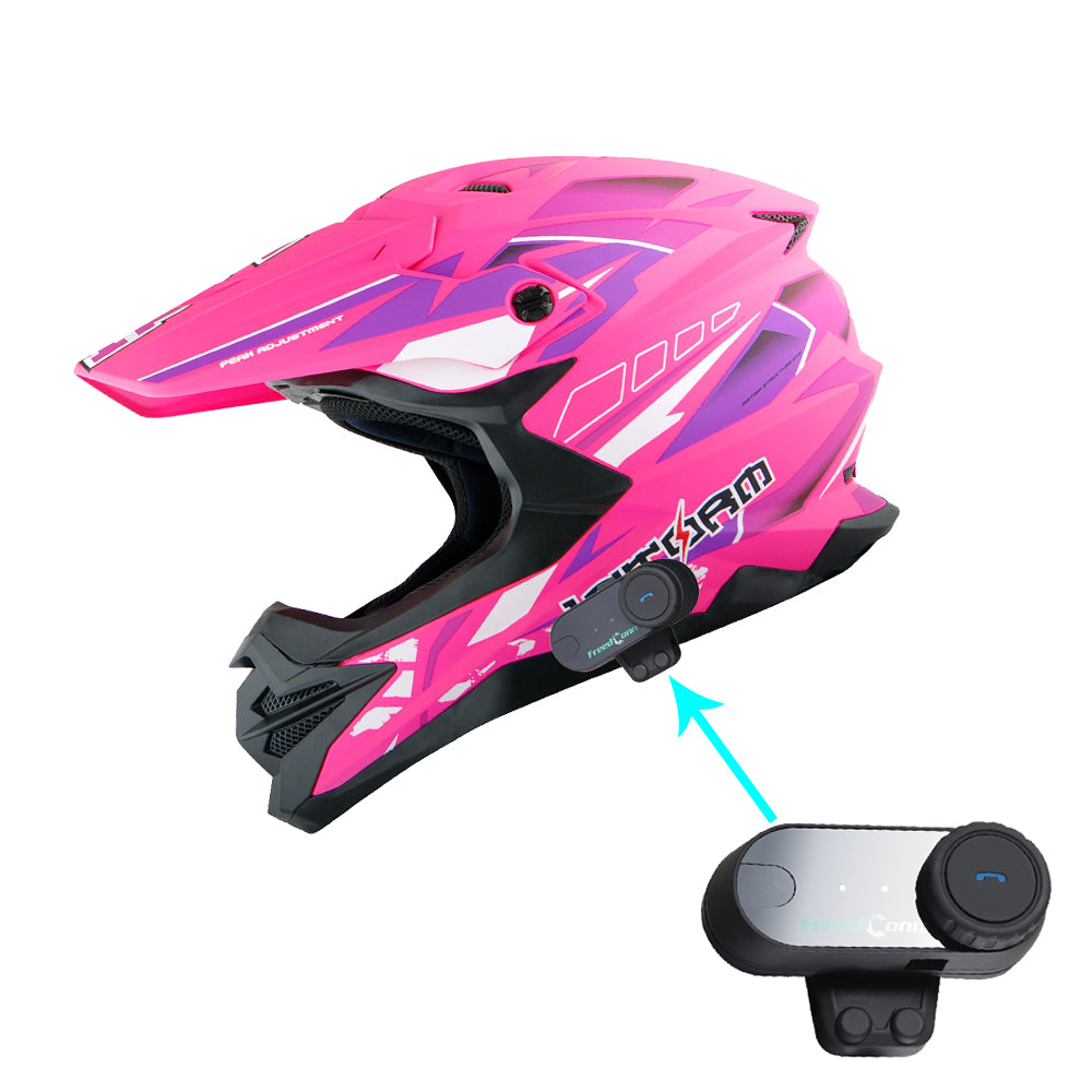 1Storm Motocross Adult Helmet Downhill Mountain Bike Helmet HF803 BMX MX ATV Dirt Bike Storm Style + Motorcycle Bluetooth Headset