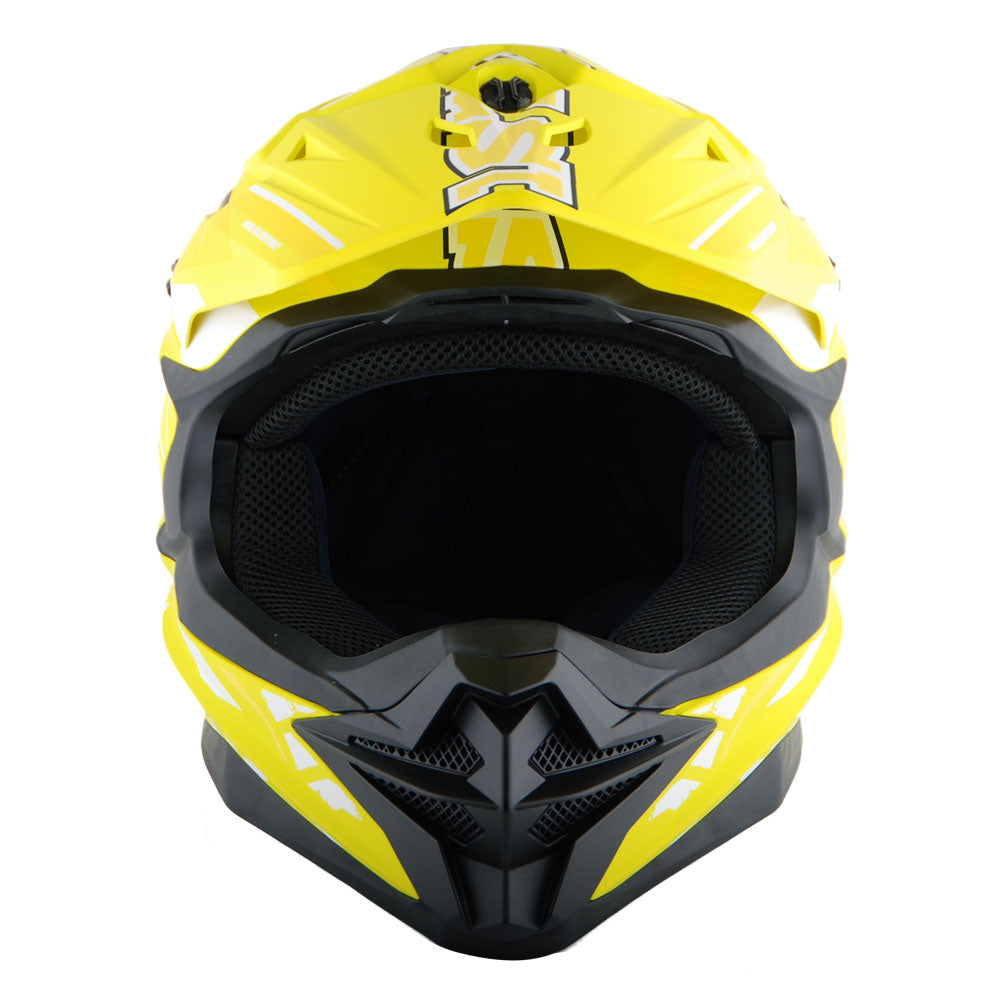 1Storm Motocross Adult Helmet Downhill Mountain Bike Helmet BMX MX ATV Dirt Bike Storm Style HF803 + Goggles + Skeleton Glove Bundle