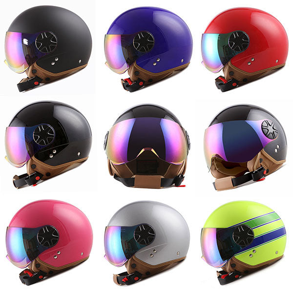 1Storm Motocycle Scooter Bike Open Face/Half Face Helmet Classic: HG252 Glossy Silver / L(59-60 cm 23.2/23.4 Inch )