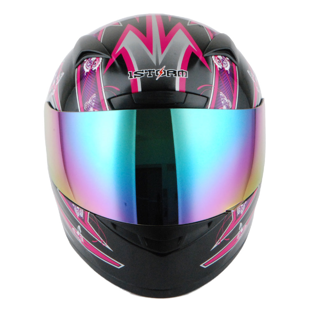 blue butterfly motorcycle helmet 1STORM MOTORCYCLE FULL FACE HELMET BIKE BOOSTER HG335CLS Glossy Black / L (23.2-23.6 Inch)