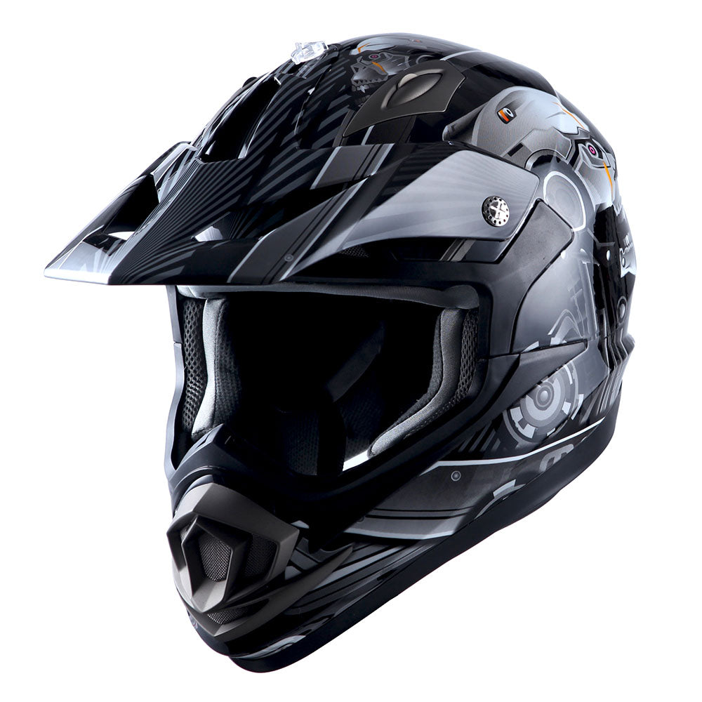 1Storm Adult Motocross Helmet Off Road MX BMX ATV Dirt Bike Mechanic HGXP14B + Motorcycle Bluetooth Headset