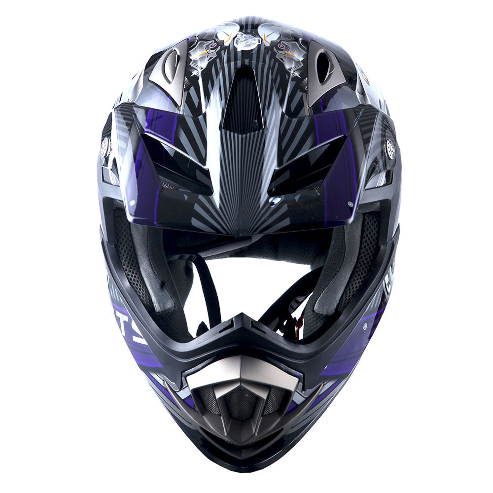 1Storm Adult Motocross Helmet Off Road MX BMX ATV Dirt Bike HGXP14B Mechanic + Goggles + Skeleton Glove Bundle