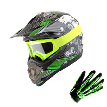 1Storm Adult Motocross Helmet Off Road MX BMX ATV Dirt Bike HGXP14B Mechanic + Goggles + Skeleton Glove Bundle