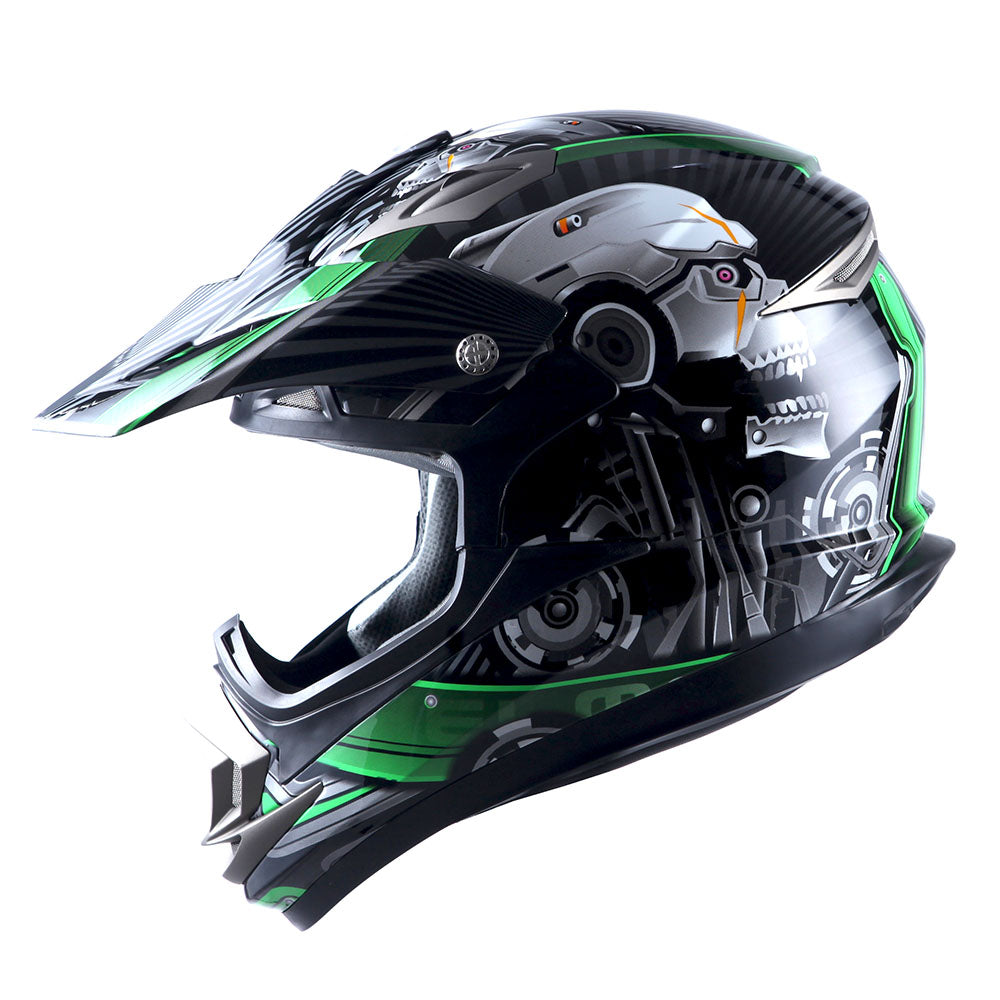 1Storm Adult Motocross Helmet Off Road MX BMX ATV Dirt Bike Mechanic: HGXP14B Skull Green / S(55-56 cm 21.7/22.0 Inch ) 1Storm Adult Motocross Helmet Off Road MX BMX ATV Dirt Bike Mechanic: HGXP14B Skull Green / S(55-56 cm 21.7/22.0 Inch )