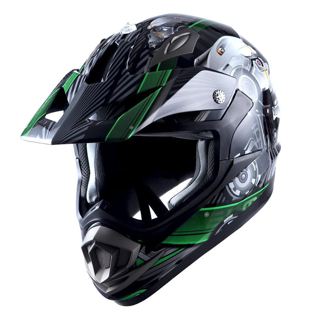 1Storm Adult Motocross Helmet Off Road MX BMX ATV Dirt Bike Mechanic HGXP14B + Motorcycle Bluetooth Headset