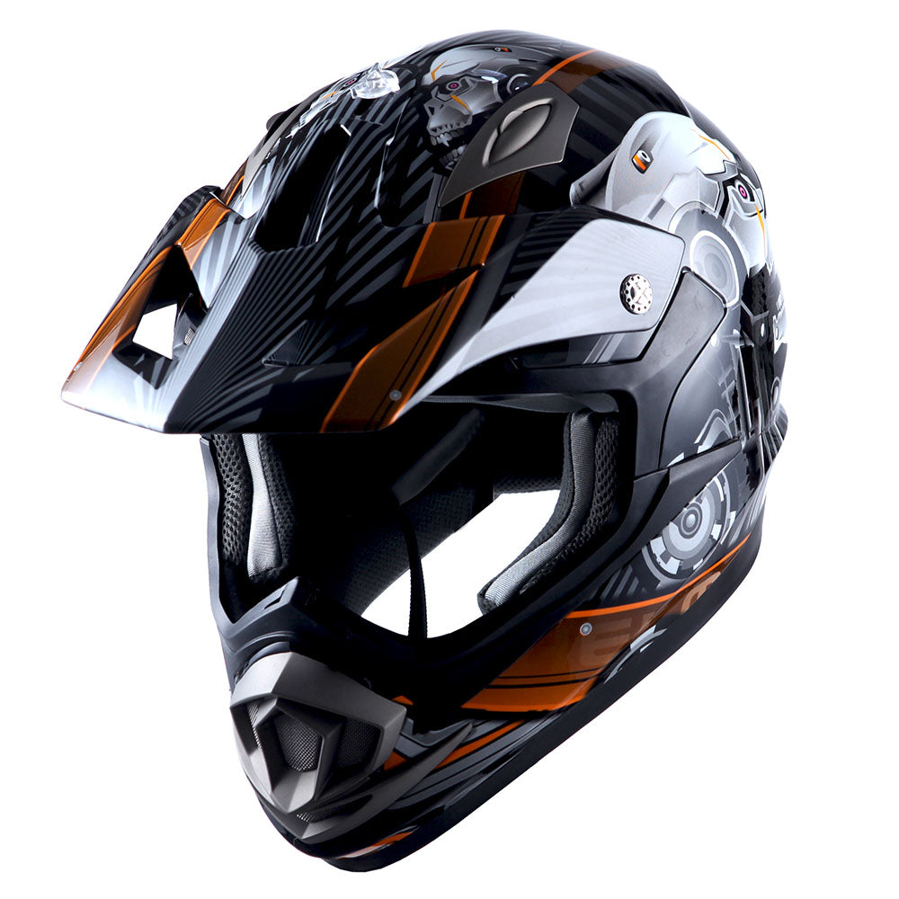 1Storm Adult Motocross Helmet Off Road MX BMX ATV Dirt Bike Mechanic HGXP14B + Motorcycle Bluetooth Headset