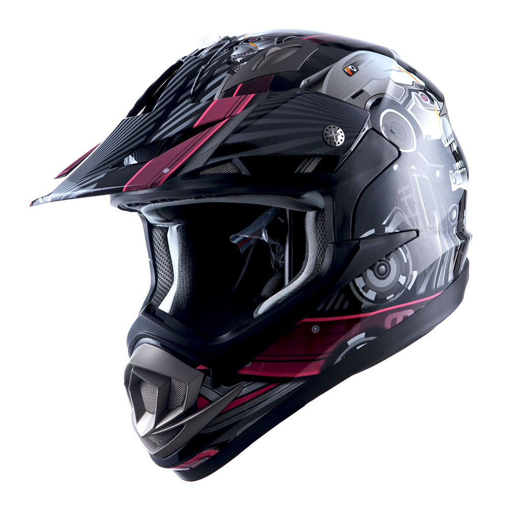 1Storm Adult Motocross Helmet Off Road MX BMX ATV Dirt Bike Mechanic HGXP14B + Motorcycle Bluetooth Headset