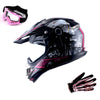 1Storm Adult Motocross Helmet Off Road MX BMX ATV Dirt Bike HGXP14B Mechanic + Goggles + Skeleton Glove Bundle