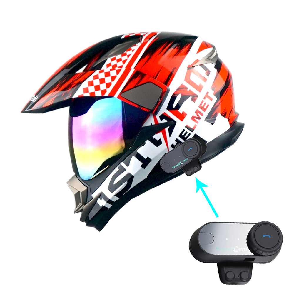 1Storm Dual Sport Helmet Motorcycle HGXP14A Full Face Motocross Off Road Bike + Motorcycle Bluetooth Headset Z Bluetooth Storm Red / L(59-60 cm 23.2