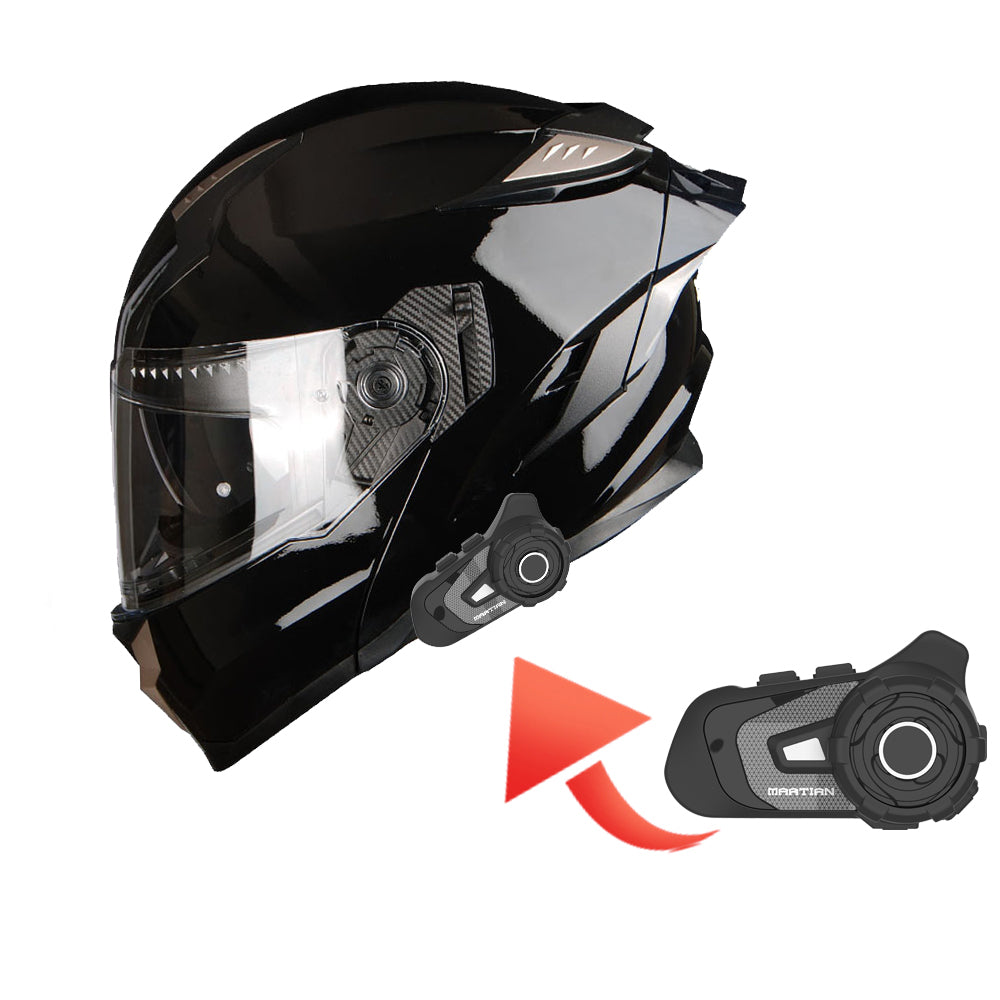 1Storm Motorcycle Modular Full Face Helmet DOT Adults Street Bike  Flip up Dual Visor Sun Inner Shield Anti Fog Pinlock Shield + Motorcycle Bluetooth Headset