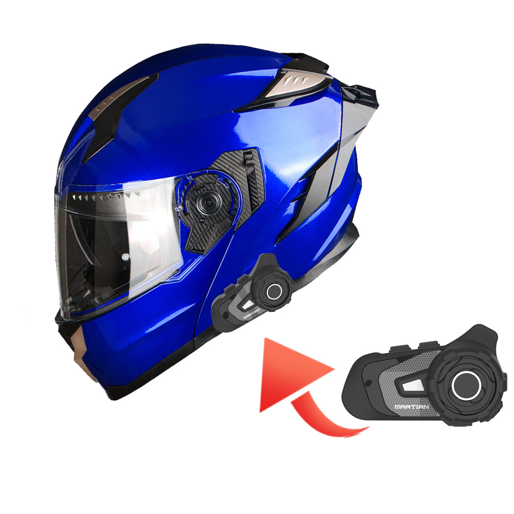 1Storm Motorcycle Modular Full Face Helmet DOT Adults Street Bike  Flip up Dual Visor Sun Inner Shield Anti Fog Pinlock Shield + Motorcycle Bluetooth Headset