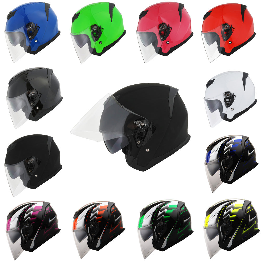 1storm Motorcycle Open Face Helmet Scooter Classical Knight Bike Dual Lens/sun Visor Hjk526 Glossy Pink