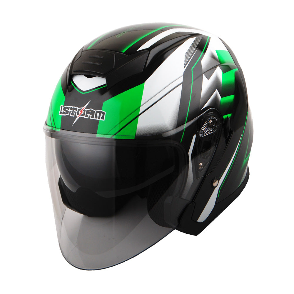 1Storm Motorcycle Open Face Helmet Scooter ClassicL Knight Bike Dual Lens/Sun Visor: HJK526