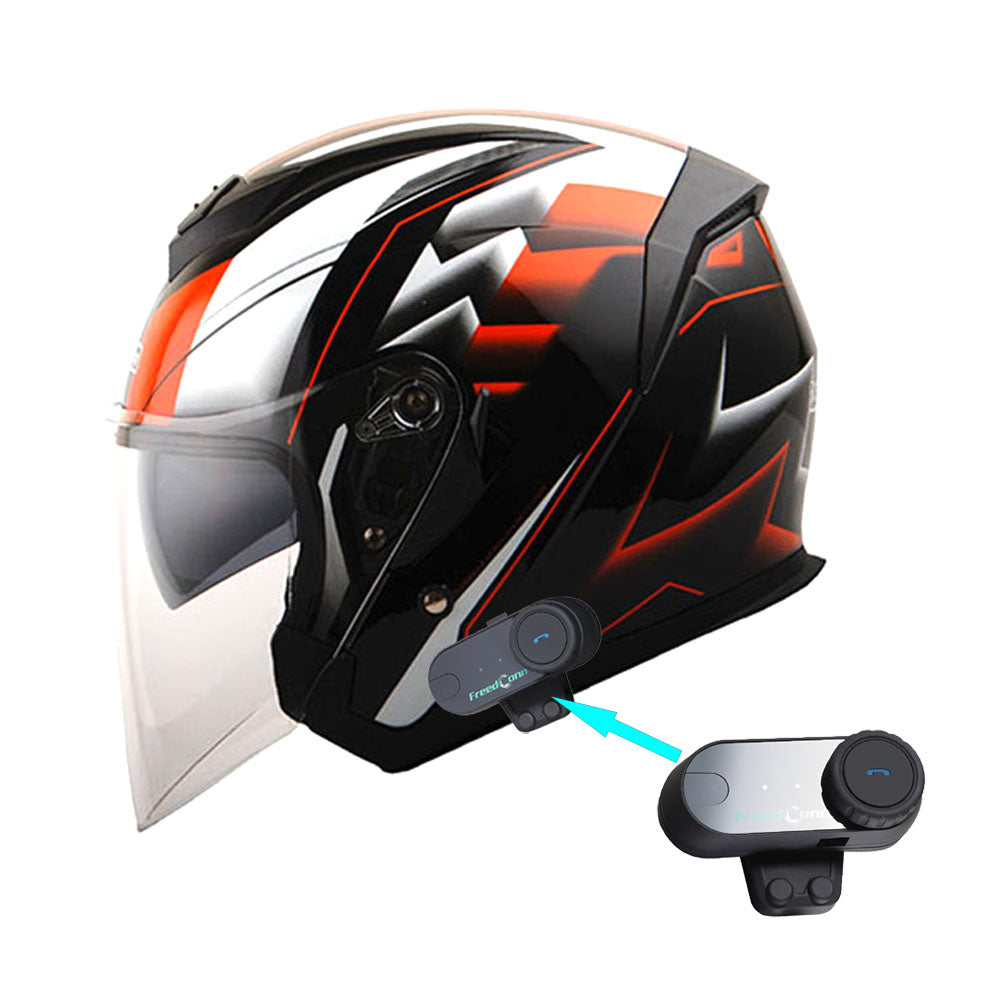 1Storm Motorcycle Open Face Helmet Scooter Classical Knight Bike Dual Lens/Sun Visor + Motorcycle Bluetooth Headset: HJK526