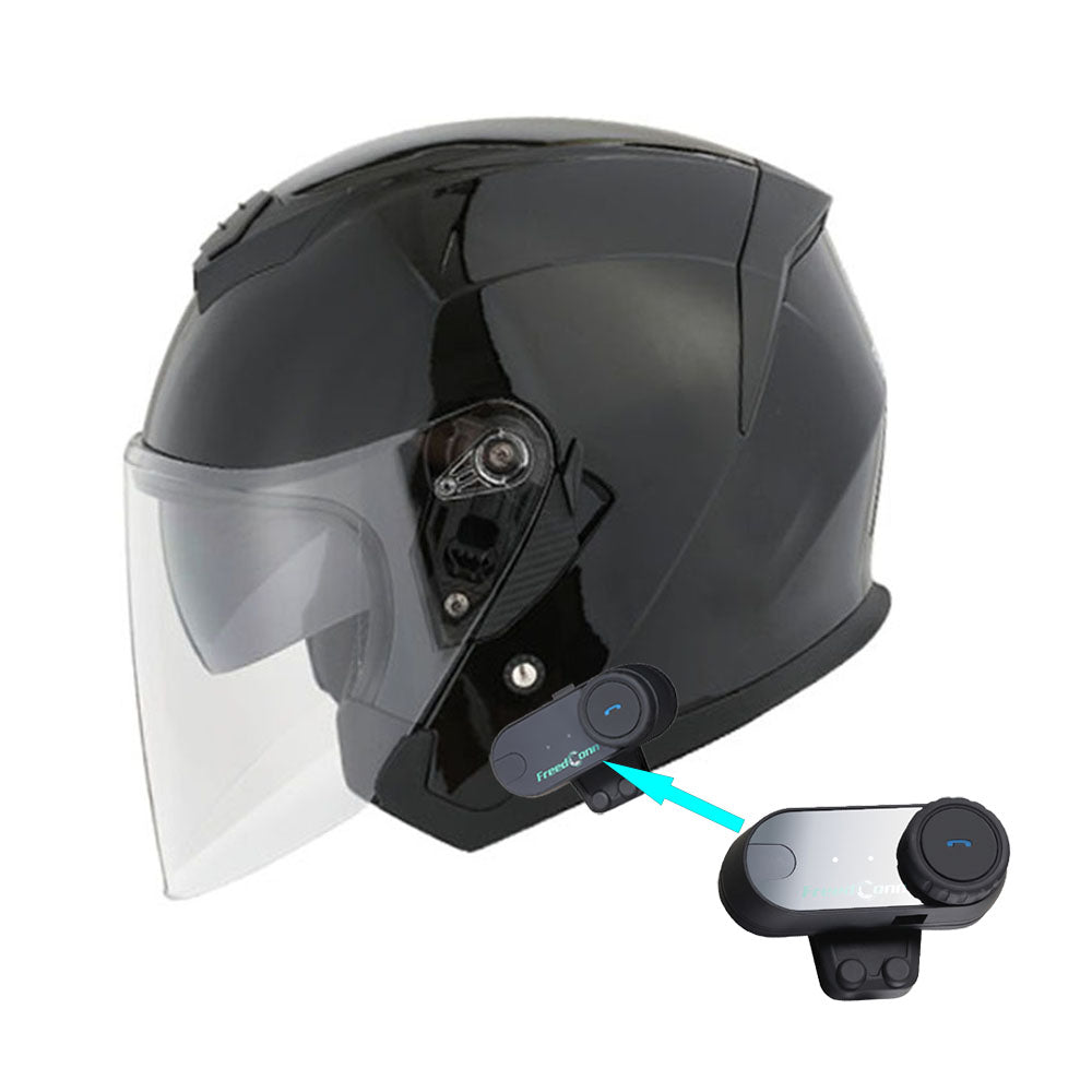 1Storm Motorcycle Open Face Helmet Scooter Classical Knight Bike Dual Lens/Sun Visor + Motorcycle Bluetooth Headset: HJK526