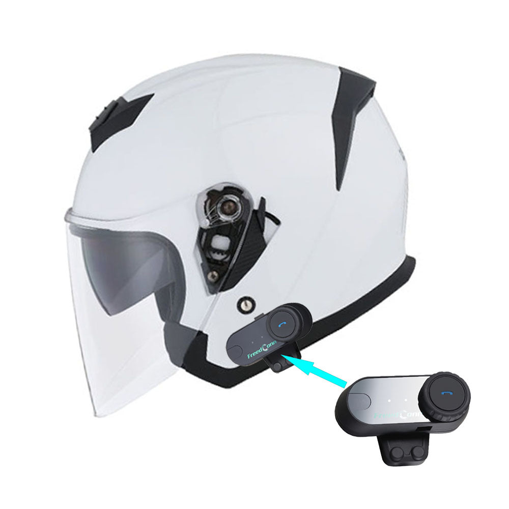 1Storm Motorcycle Open Face Helmet Scooter Classical Knight Bike Dual Lens/Sun Visor + Motorcycle Bluetooth Headset: HJK526