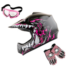 WOW Youth Kids Motocross BMX MX ATV Dirt Bike Helmet HJOY Dragon + Goggles + MG Youth Glove Bundle