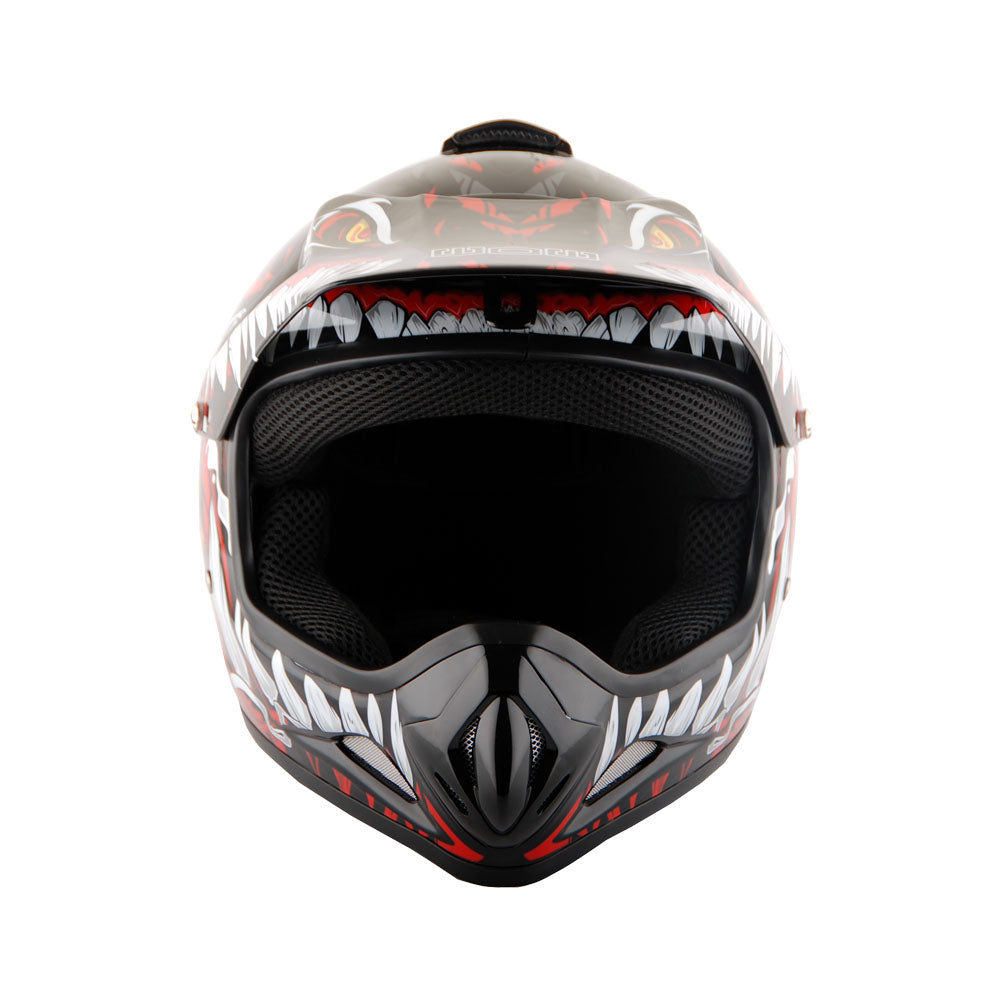 WOW Youth Kids Motocross BMX MX ATV Dirt Bike Helmet HJOY Dragon + Goggles + MG Youth Glove Bundle