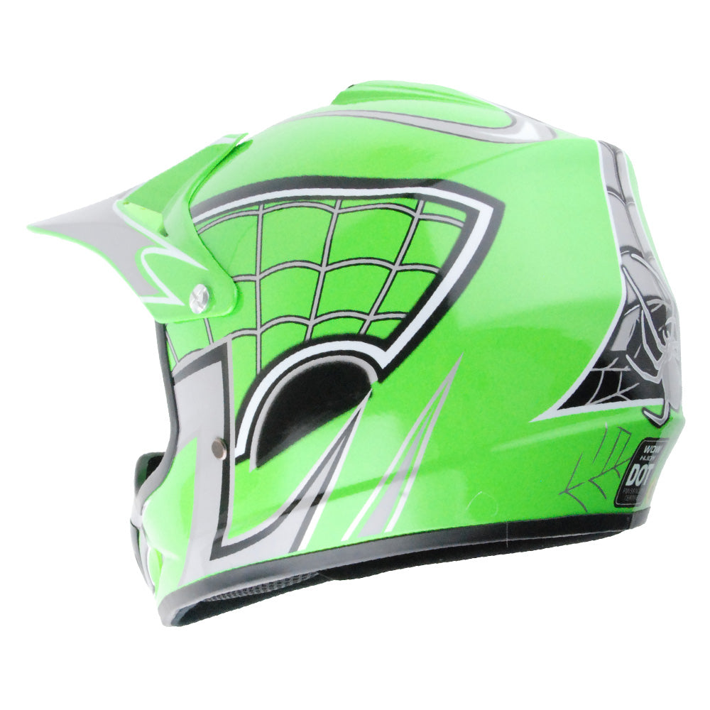 Wow youth kids motocross bmx mx 2025 atv dirt bike helmet spider green