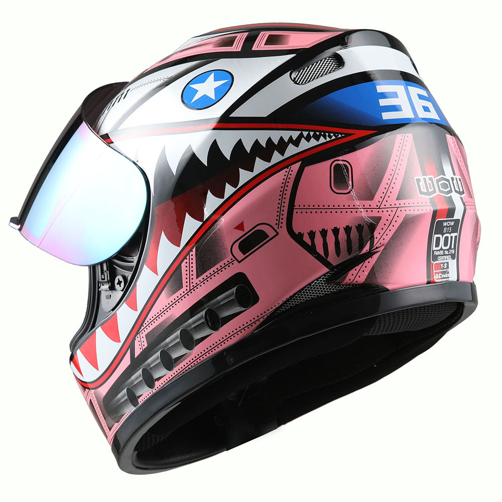 WOW Youth Motorcycle Full Face Helmet Street Bike BMX MX  Kids Shark + MX Skeleton Glove Bundle: HKY-B15