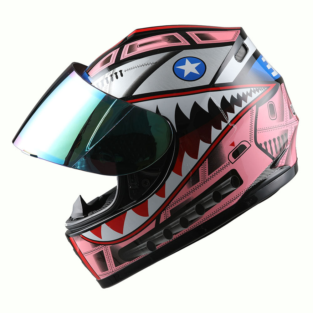 WOW Youth Motorcycle Full Face Helmet Street Bike BMX MX  Kids Shark + MX Skeleton Glove Bundle: HKY-B15