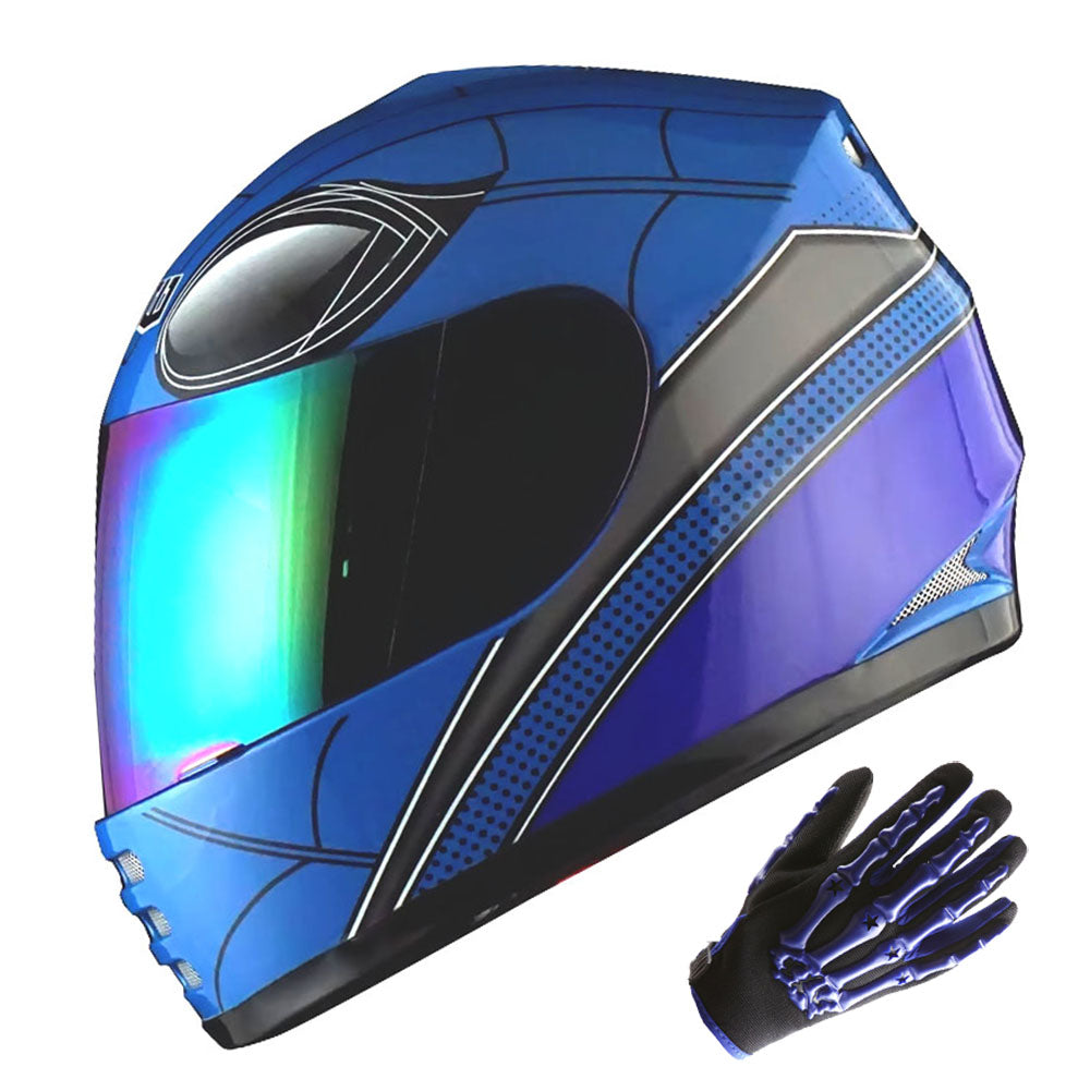 WOW Youth Motorcycle Full Face Helmet Street Bike BMX MX  Kids Shark + MX Skeleton Glove Bundle: HKY-B15