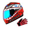 WOW Youth Motorcycle Full Face Helmet Street Bike BMX MX  Kids Shark + MX Skeleton Glove Bundle: HKY-B15