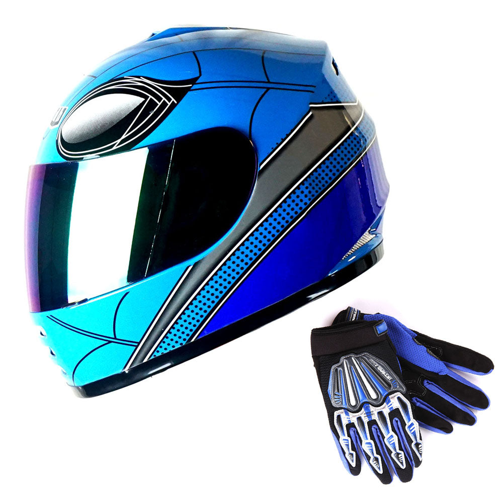 WOW Youth Kids Motorcycle Full Face Helmet Street Bike BMX MX + Skeleton Glove Bundle: HKY-B15