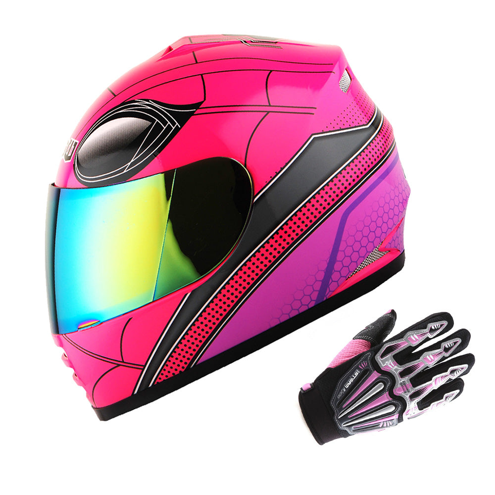 WOW Youth Kids Motorcycle Full Face Helmet Street Bike BMX MX + Skeleton Glove Bundle: HKY-B15
