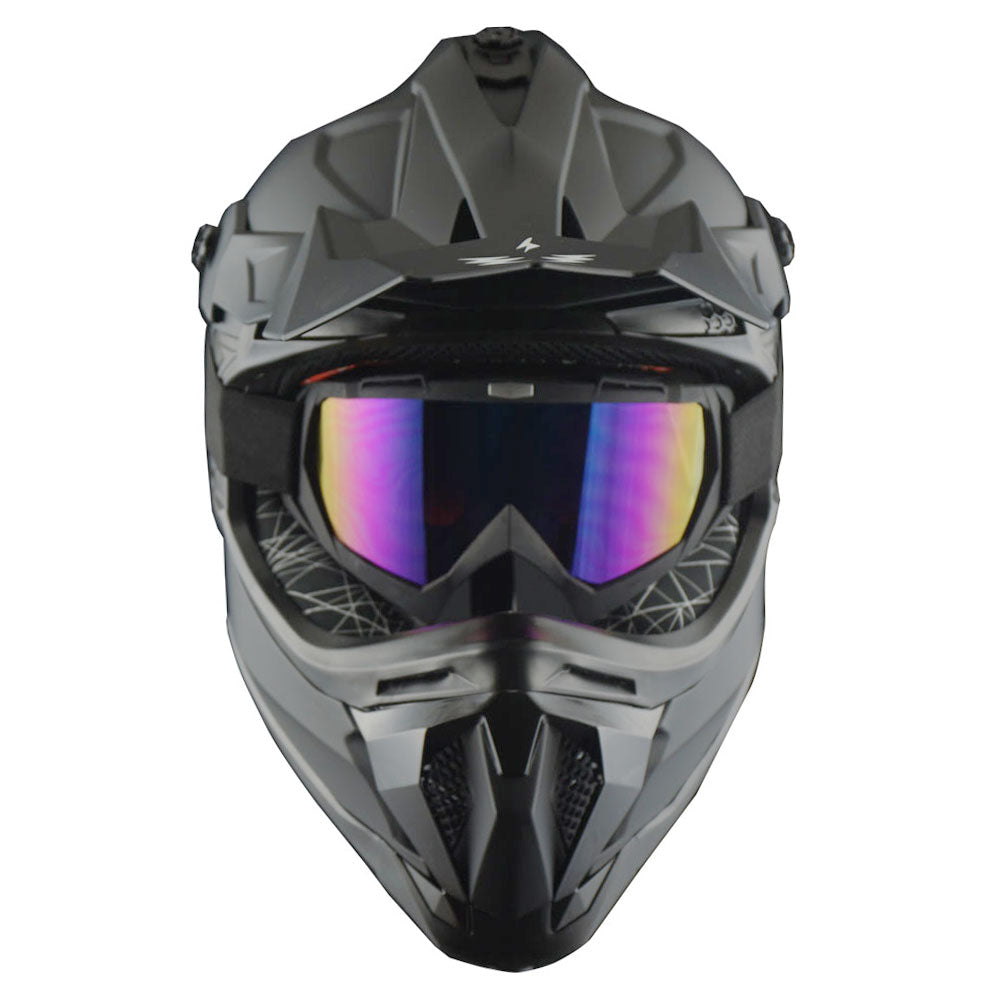 1Storm Adult Motocross HelmetTrack Style JH601 + Goggles + Skeleton Glove Bundle