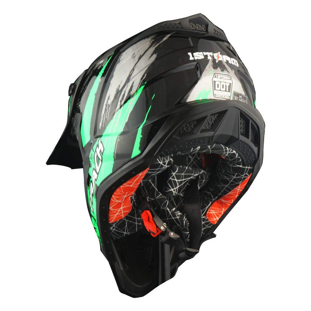 1Storm Adult Motocross HelmetTrack Style JH601 + Goggles + Skeleton Glove Bundle