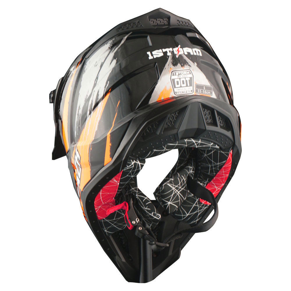 1Storm Adult Motocross HelmetTrack Style JH601 + Goggles + Skeleton Glove Bundle