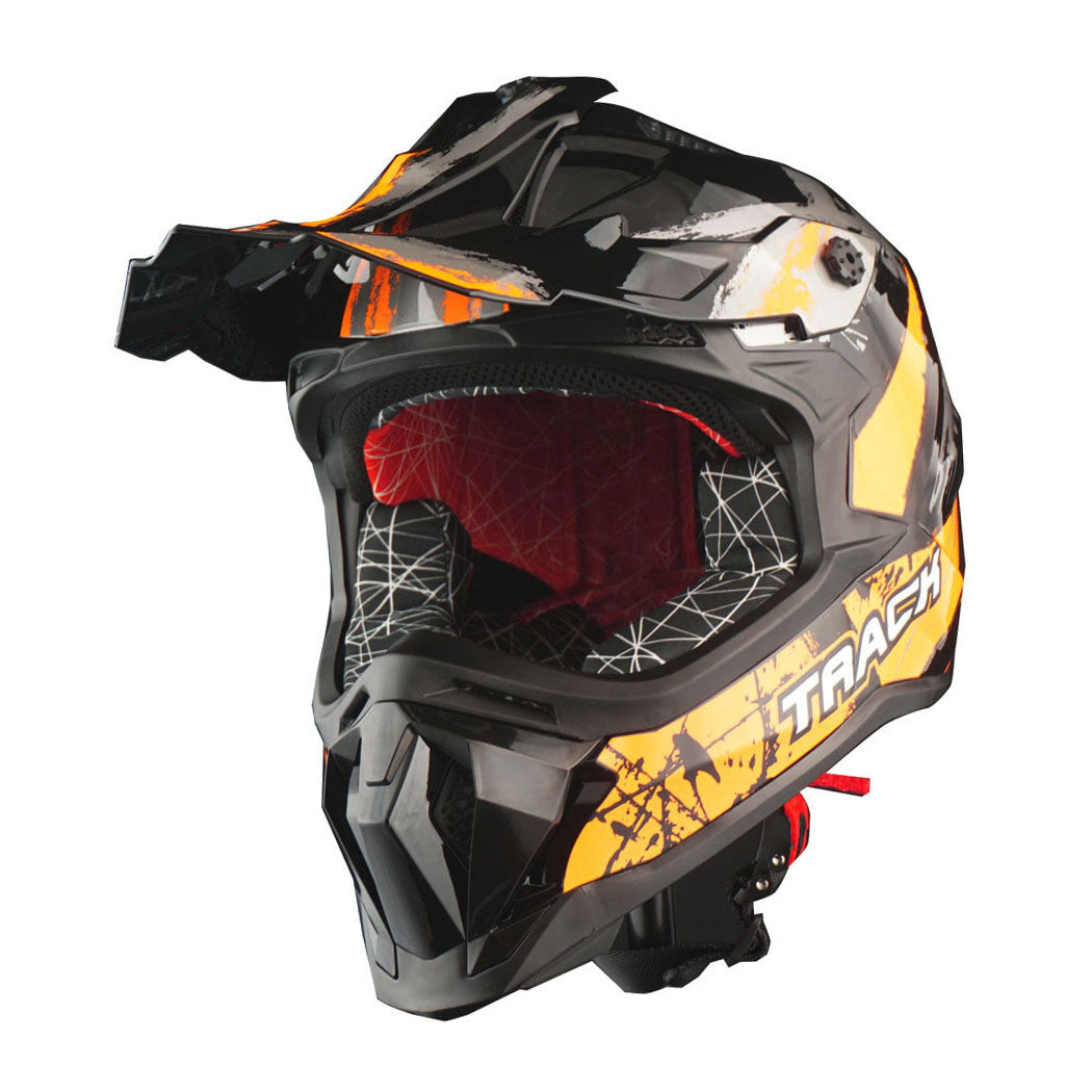 1Storm Adult Motocross HelmetTrack Style JH601 + Goggles + Skeleton Glove Bundle