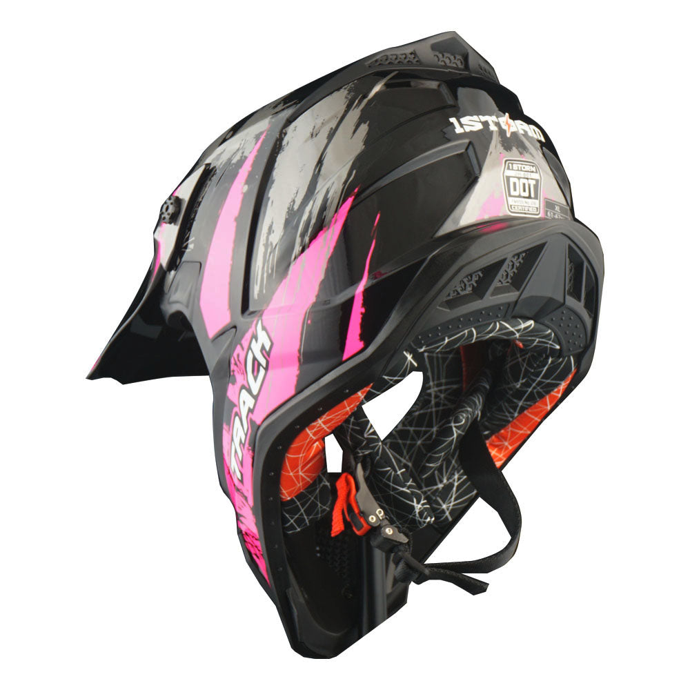 1Storm Adult Motocross HelmetTrack Style JH601 + Goggles + Skeleton Glove Bundle